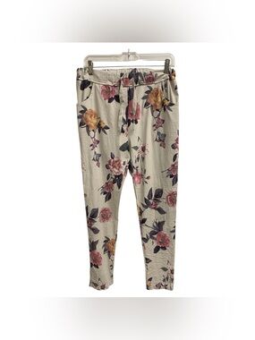 Sorella Italy Floral Cream Drawstring Skinny Pants Size S